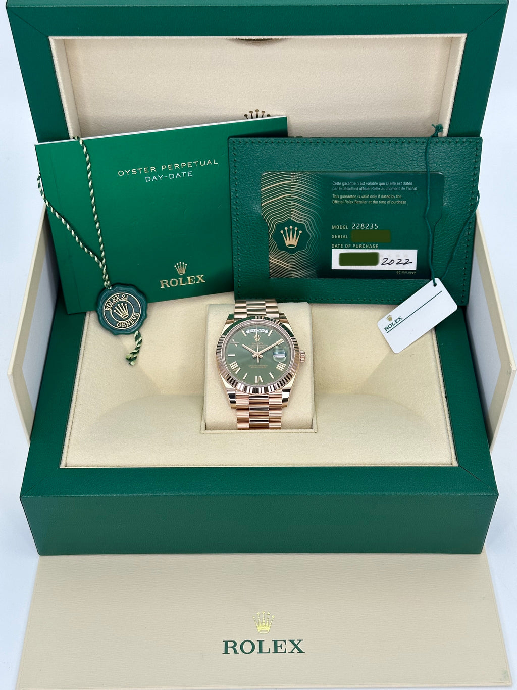NEW 2022 Rolex Day-Date 40mm 228235 Presidential Rose Gold Olive Dial