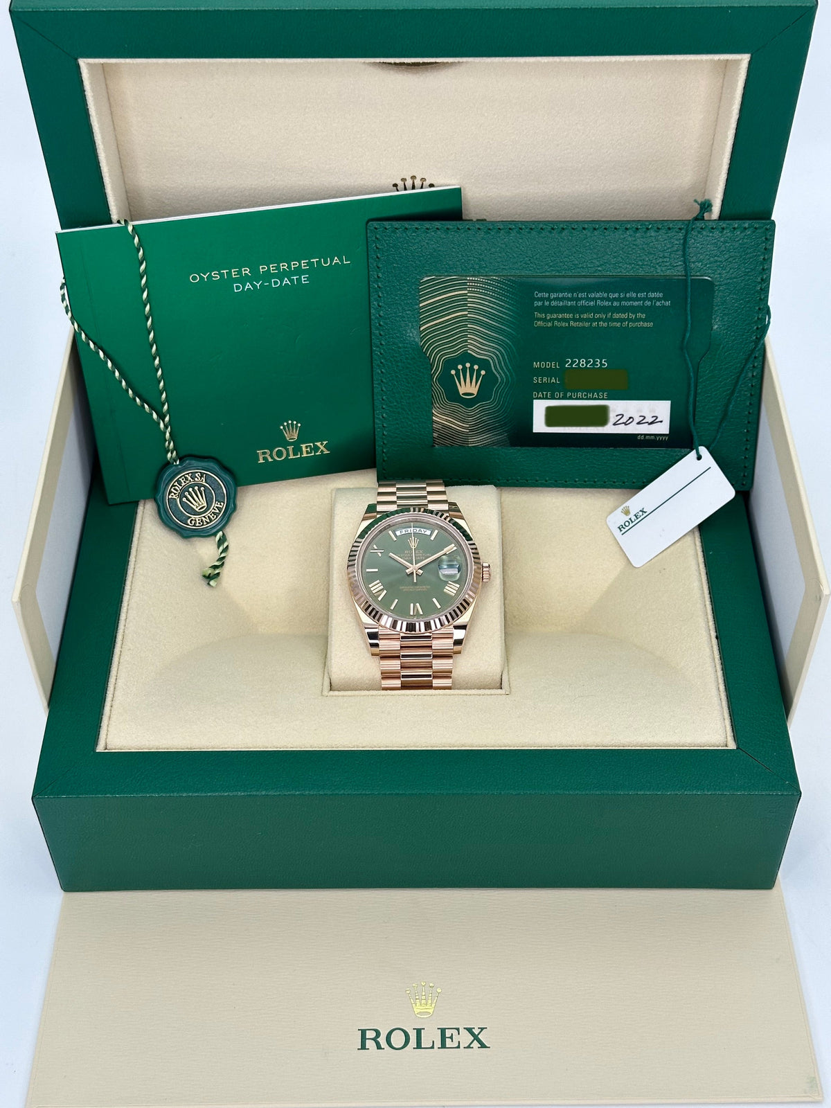 NEW 2022 Rolex Day-Date 40mm 228235 Presidential Rose Gold Olive Dial