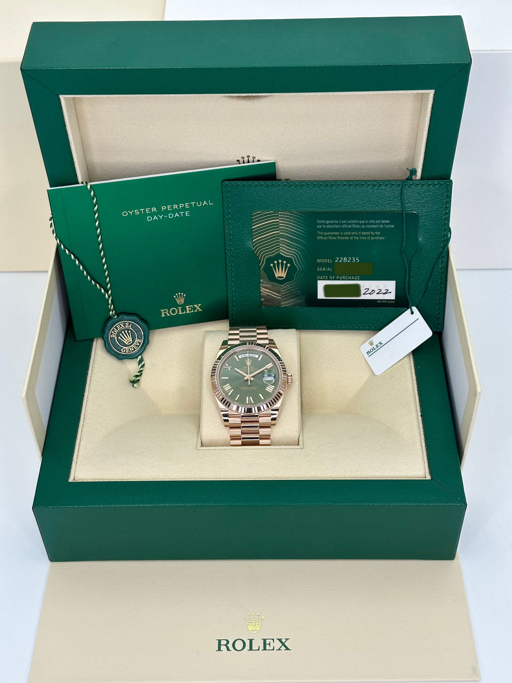 NEW 2022 Rolex Day-Date 40mm 228235 Presidential Rose Gold Olive Dial