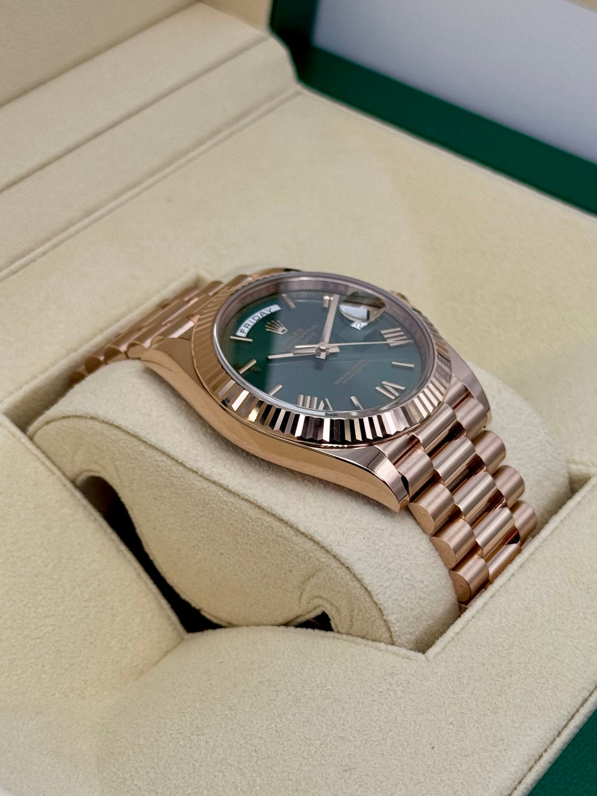 2017 Rolex Day-Date 40mm 228235 Presidential Rose Gold Olive Dial