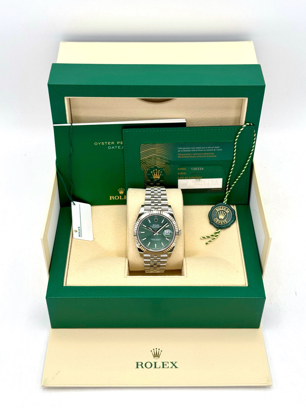 2024 Rolex Datejust 41mm 126334 Stainless Steel Jubilee Mint Green Dial