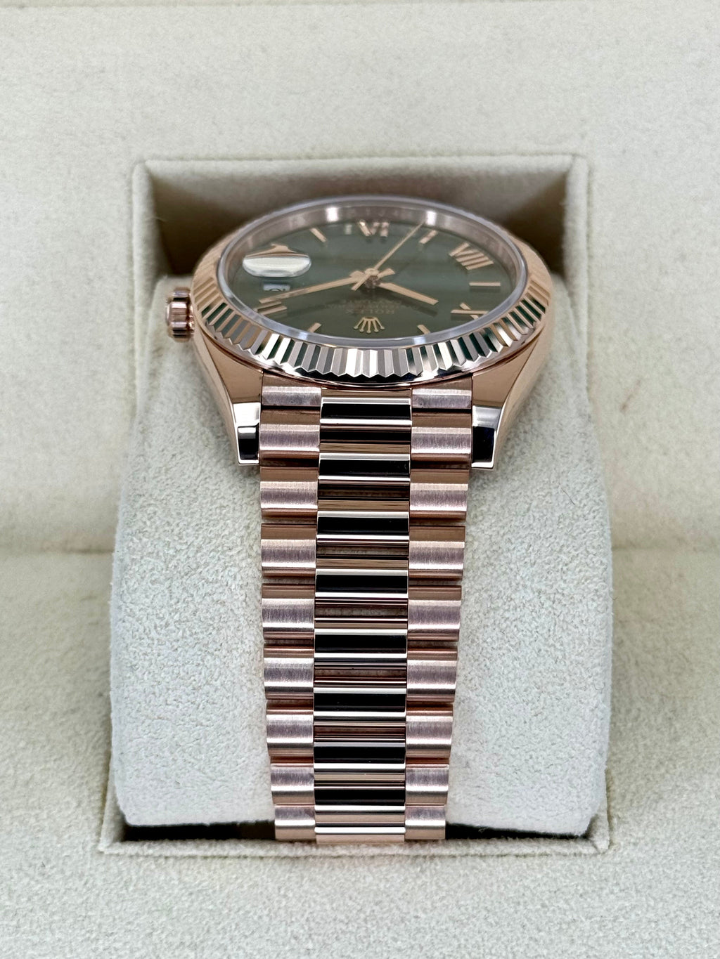 2022 Rolex Day-Date 40mm 228235 Presidential Rose Gold Olive Dial