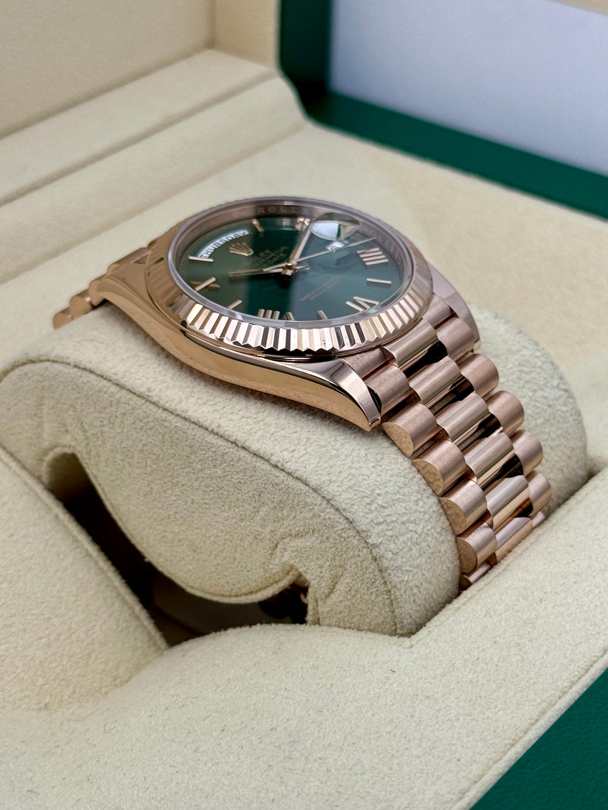 2022 Rolex Day-Date 40mm 228235 Presidential Rose Gold Olive Dial