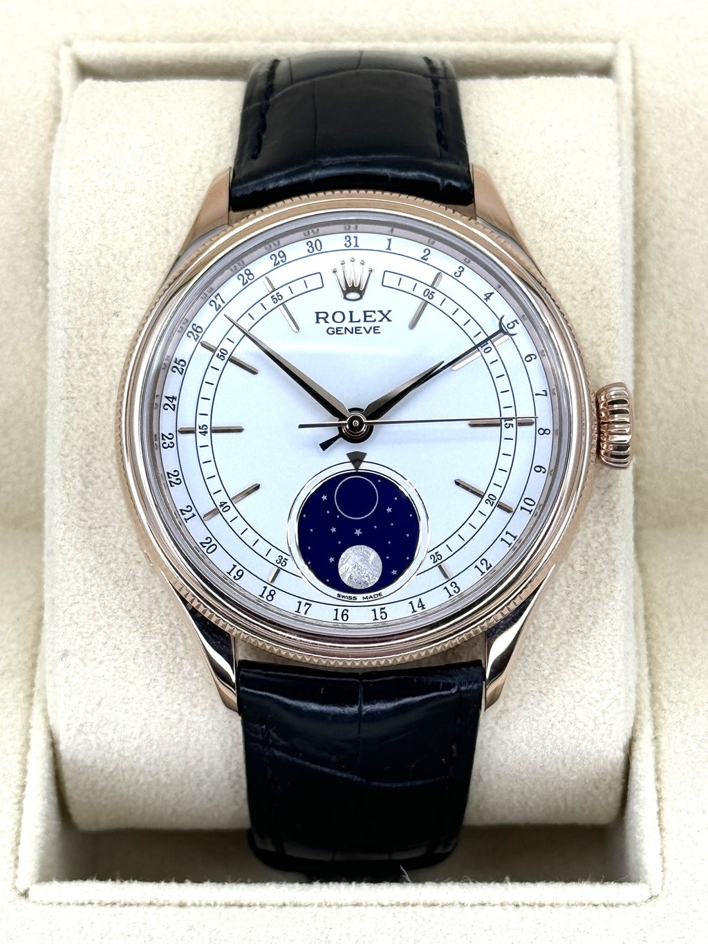 2019 Rolex Cellini Moonphase 39mm 50535 Rose Gold White Dial