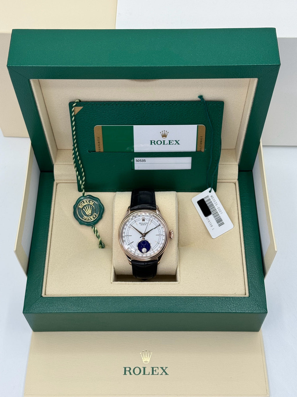 2019 Rolex Cellini Moonphase 39mm 50535 Rose Gold White Dial