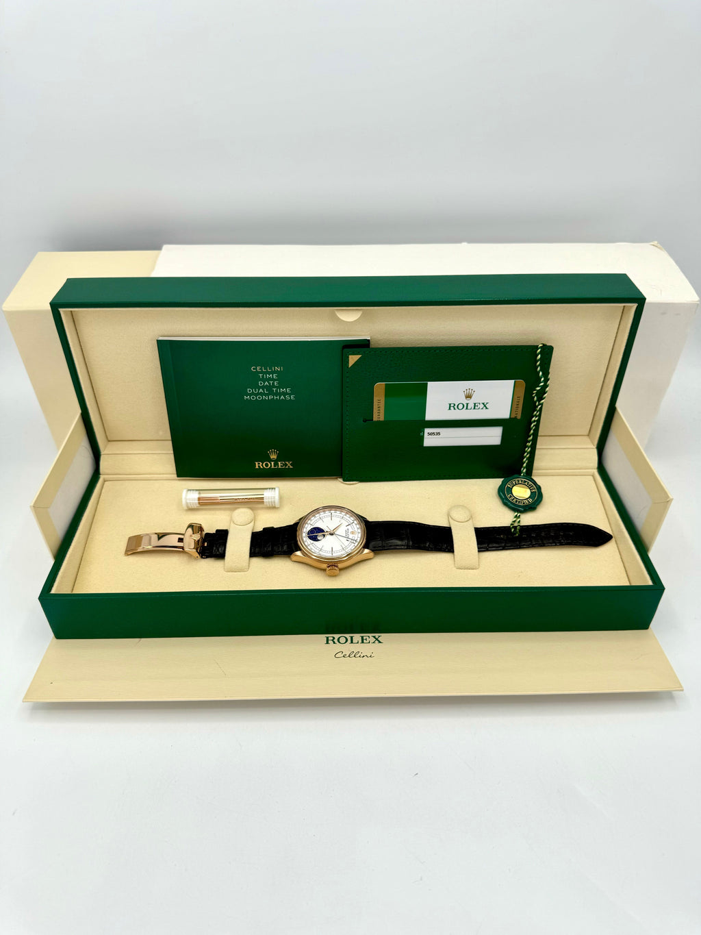 2020 Rolex Cellini Moonphase 39mm 50535 Rose Gold White Dial