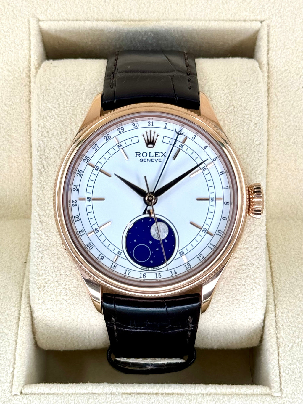 2020 Rolex Cellini Moonphase 39mm 50535 Rose Gold White Dial