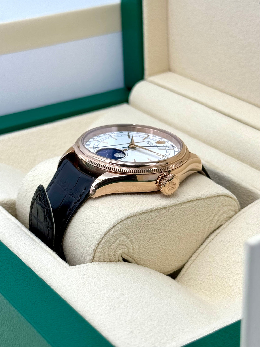 2020 Rolex Cellini Moonphase 39mm 50535 Rose Gold White Dial