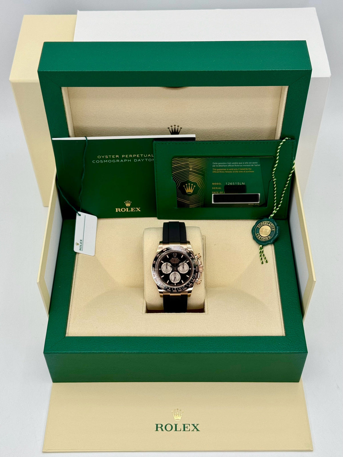 NEW 2025 Rolex Daytona 40mm 126515LN Rose Gold Oysterflex Black Dial