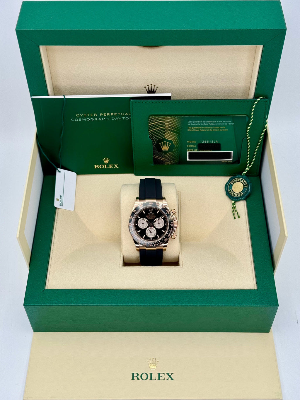 NEW 2025 Rolex Daytona 40mm 126515LN Rose Gold Oysterflex Black Dial