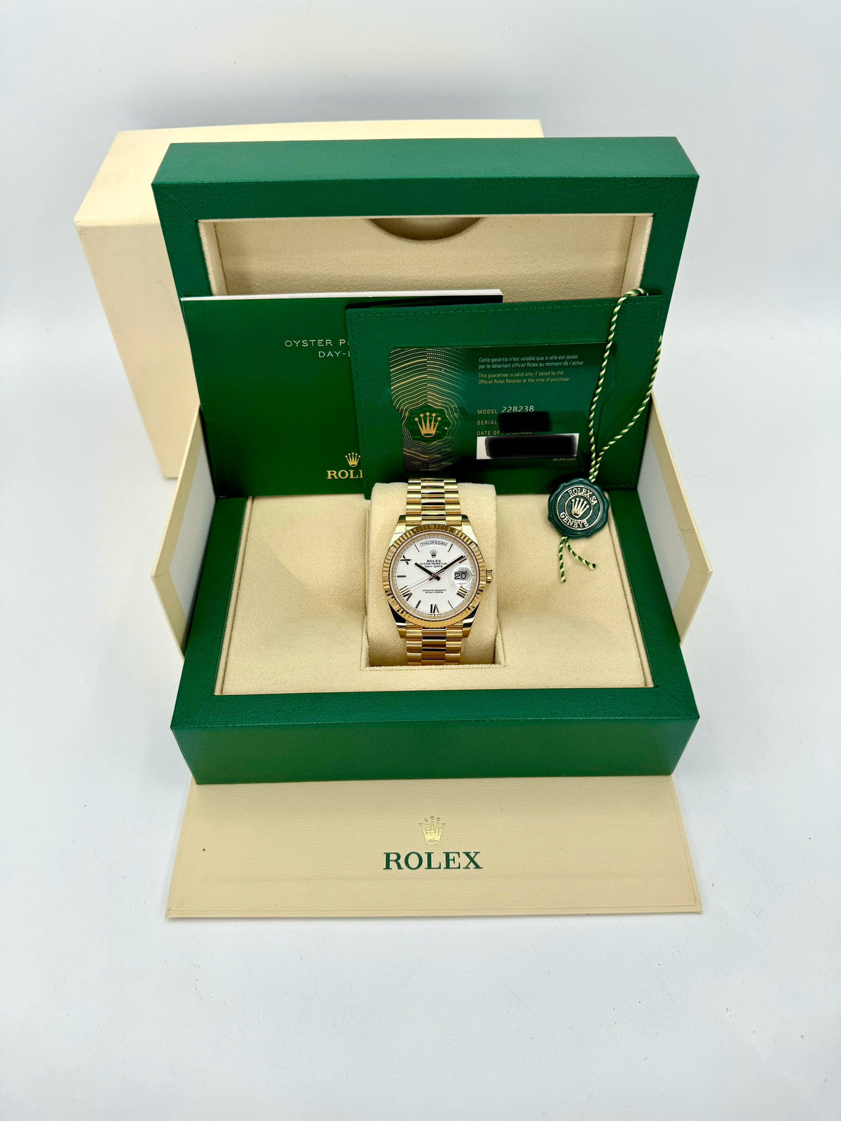 2022 Rolex Day-Date 40mm 228238 Presidential White Dial