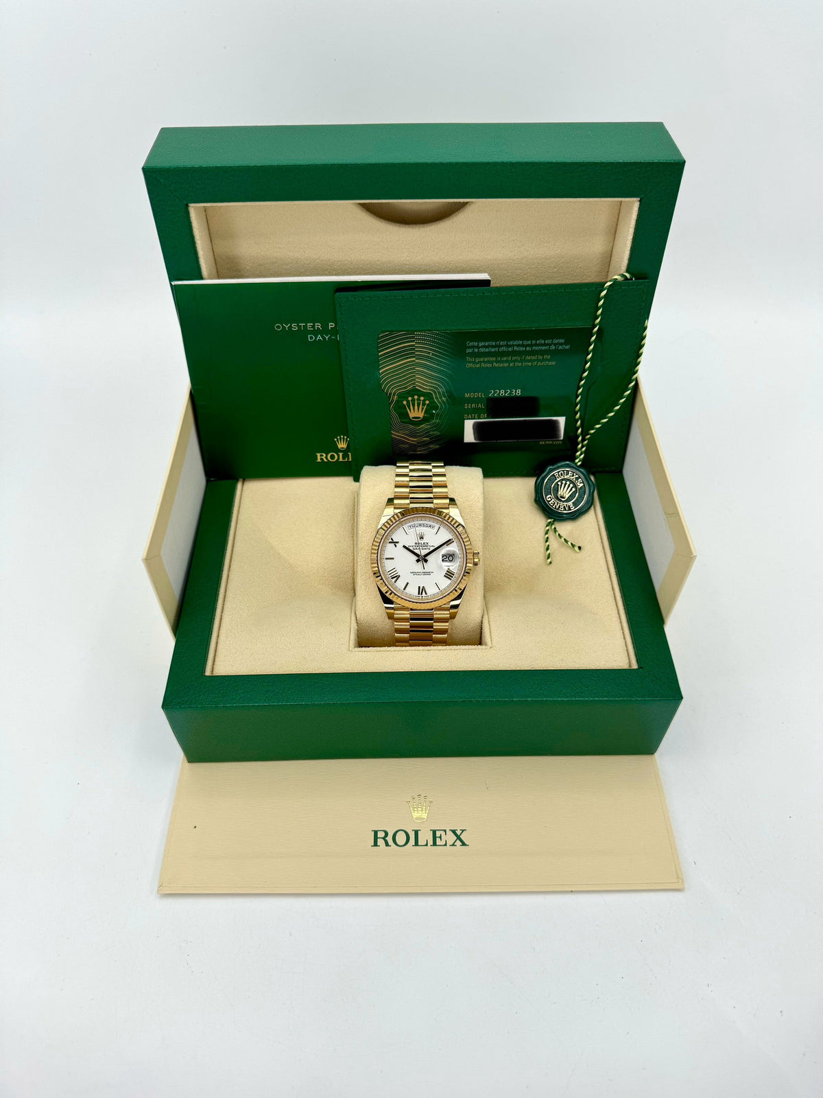 2022 Rolex Day-Date 40mm 228238 Presidential White Dial