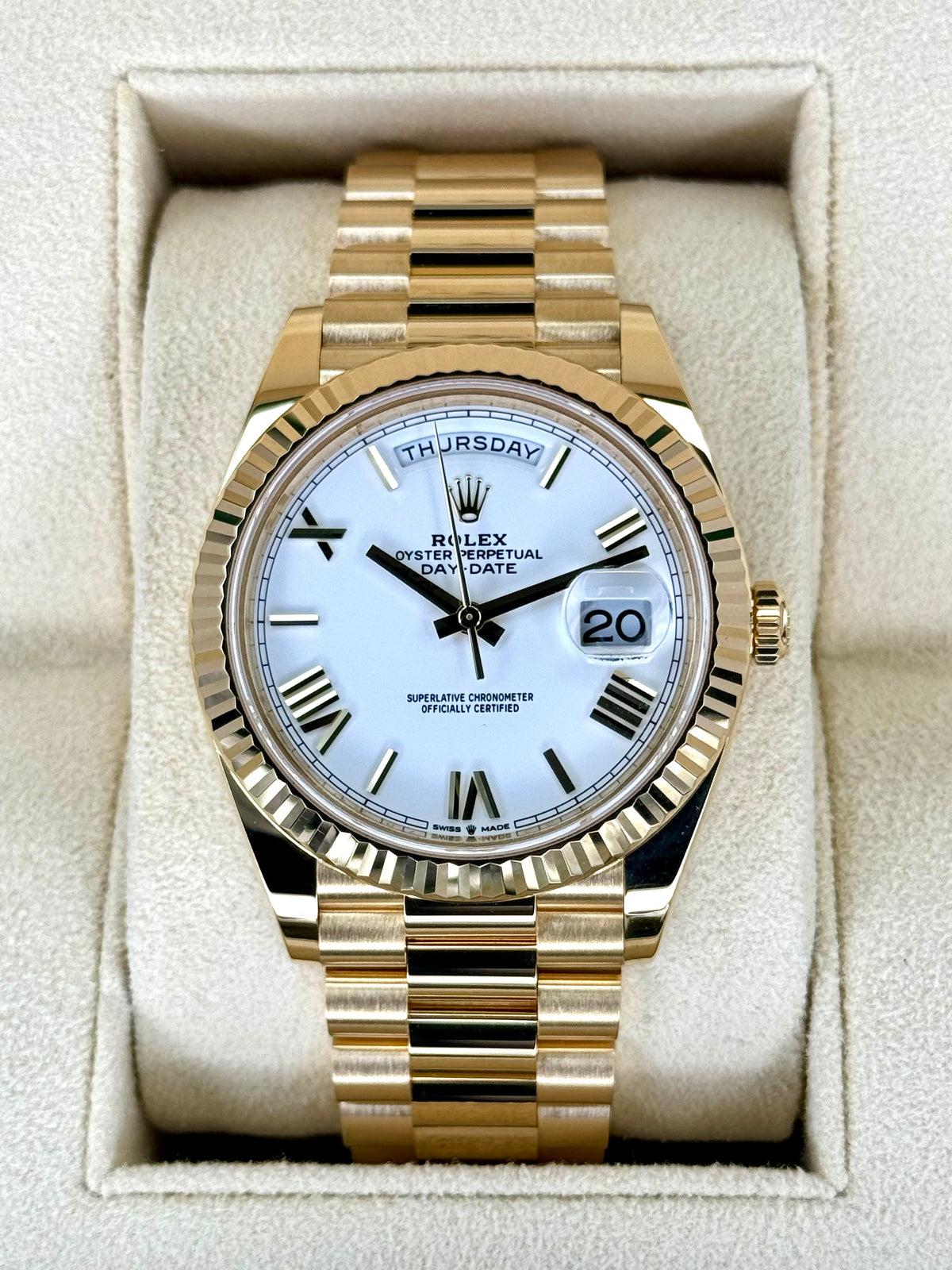 2022 Rolex Day-Date 40mm 228238 Presidential White Dial