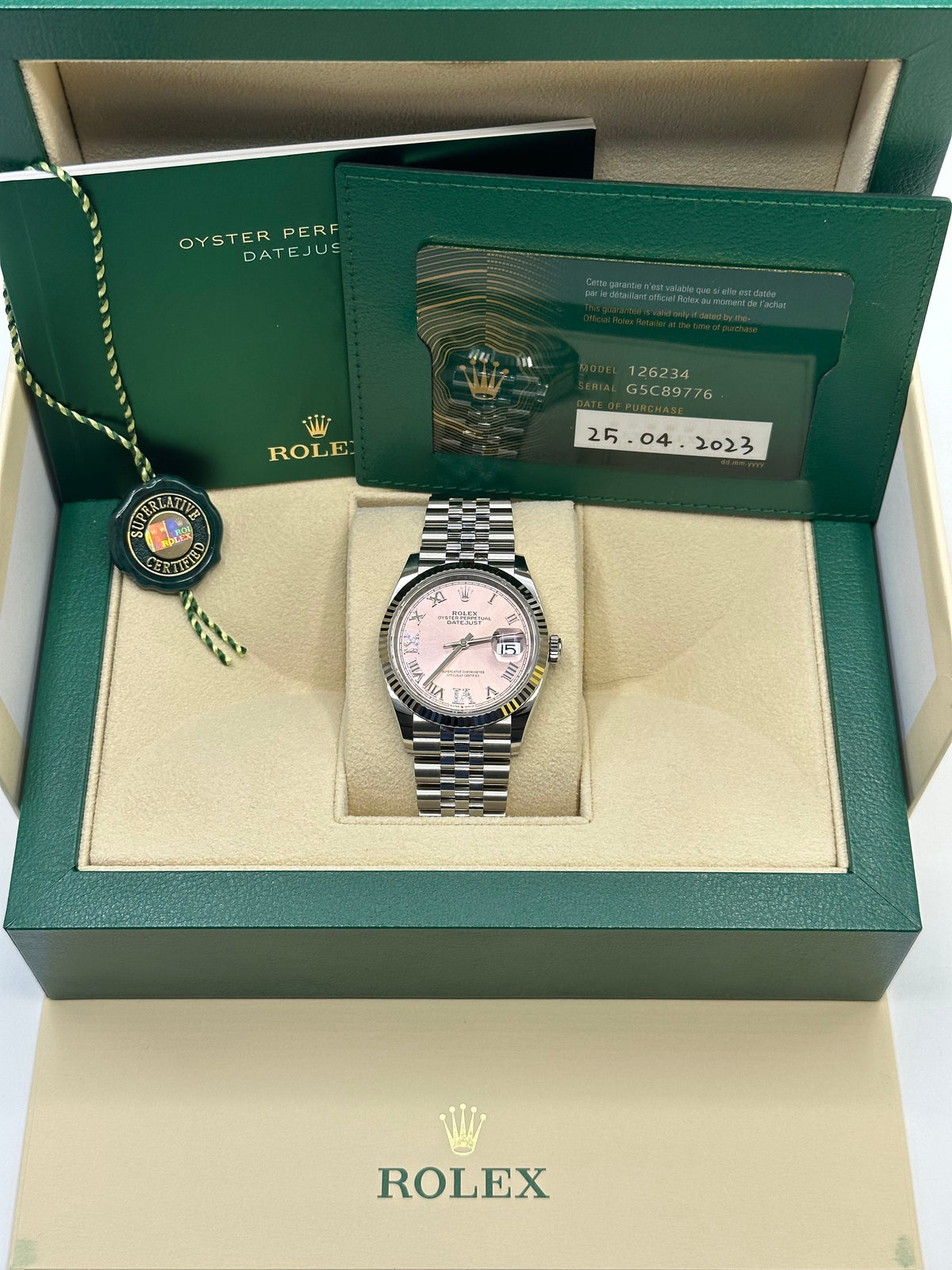2023 Rolex Datejust 36mm 126234 Jubilee Pink Dial Diamond VI & IX