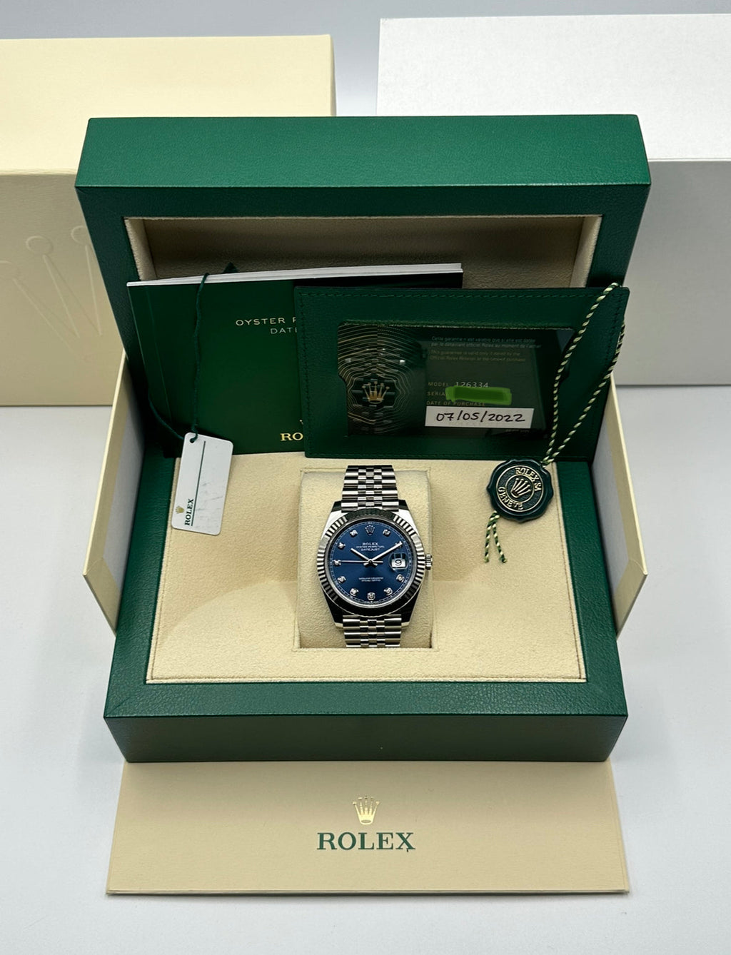 2022 Rolex Datejust 41mm 126334 Jubilee Blue Diamond Dial
