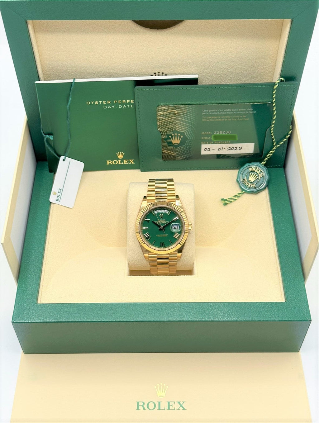 2023 Rolex Day-Date 40mm 228238 Presidential Green Dial