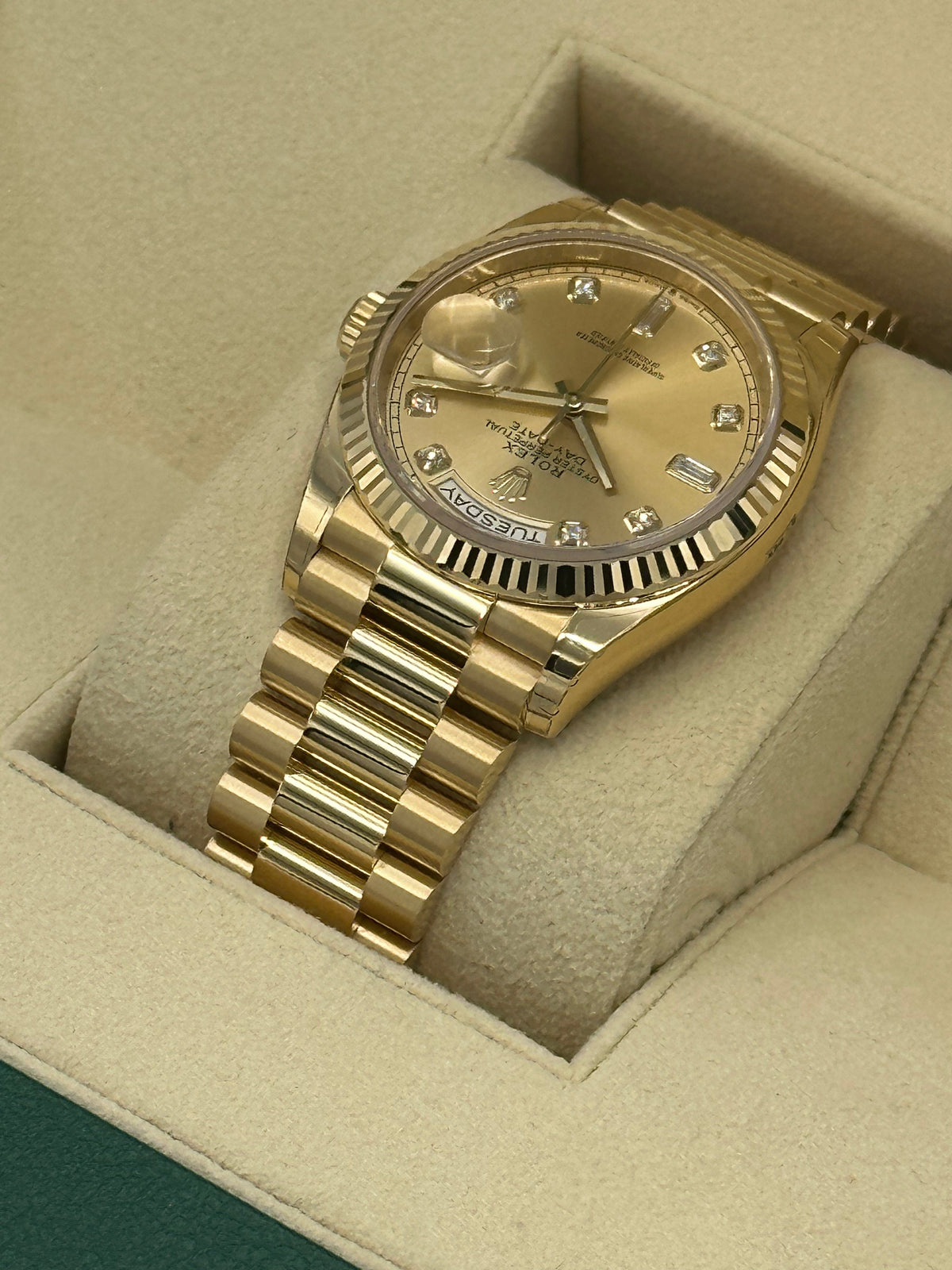 2023 Rolex Day-Date 36mm 128238 Champagne Diamond Dial