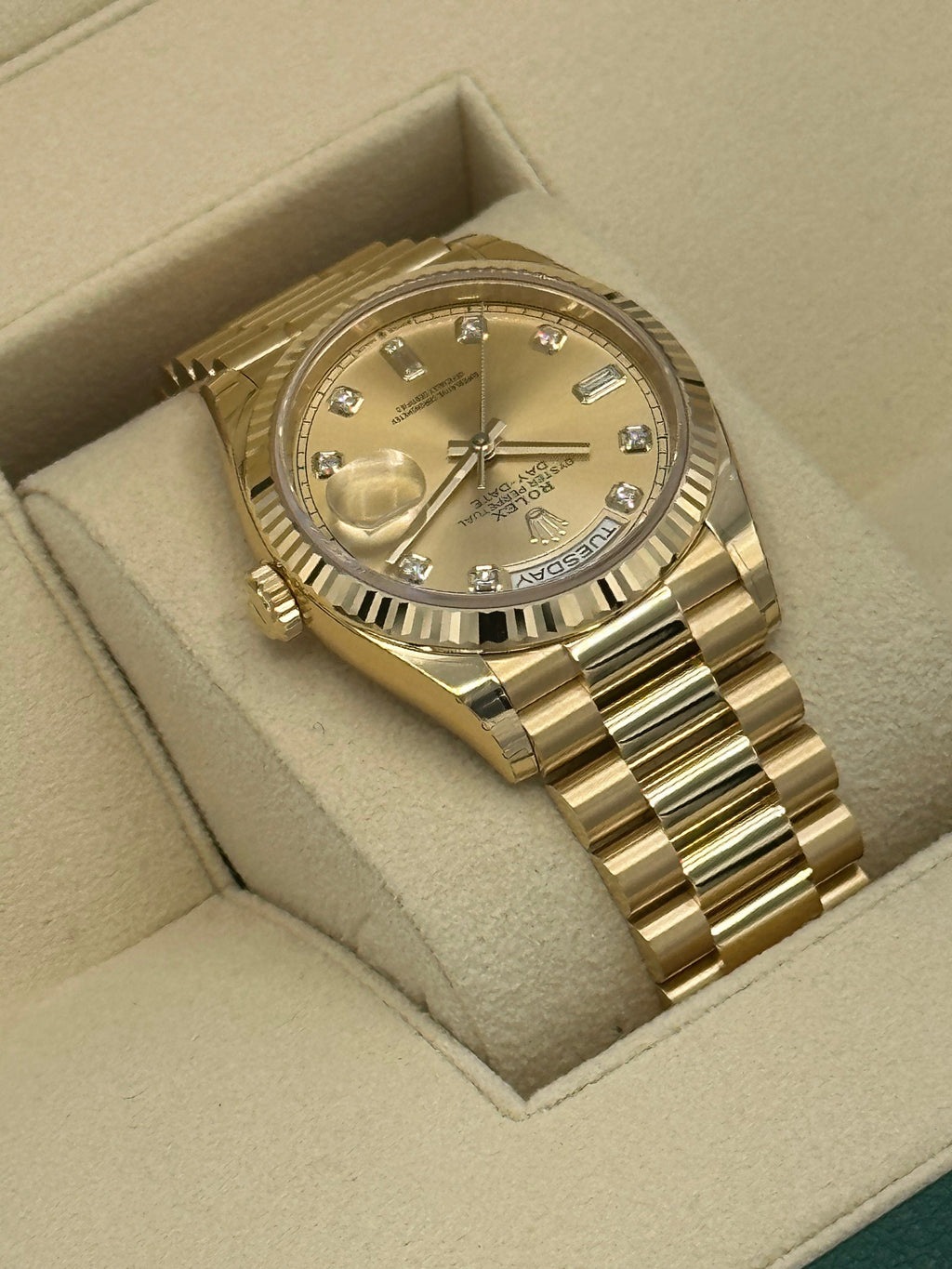 2023 Rolex Day-Date 36mm 128238 Champagne Diamond Dial