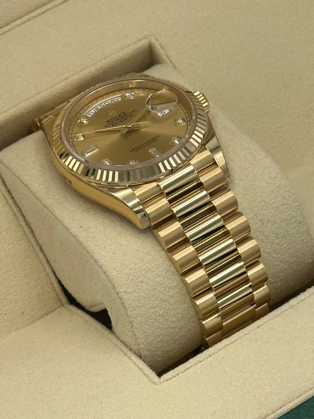 2023 Rolex Day-Date 36mm 128238 Champagne Diamond Dial