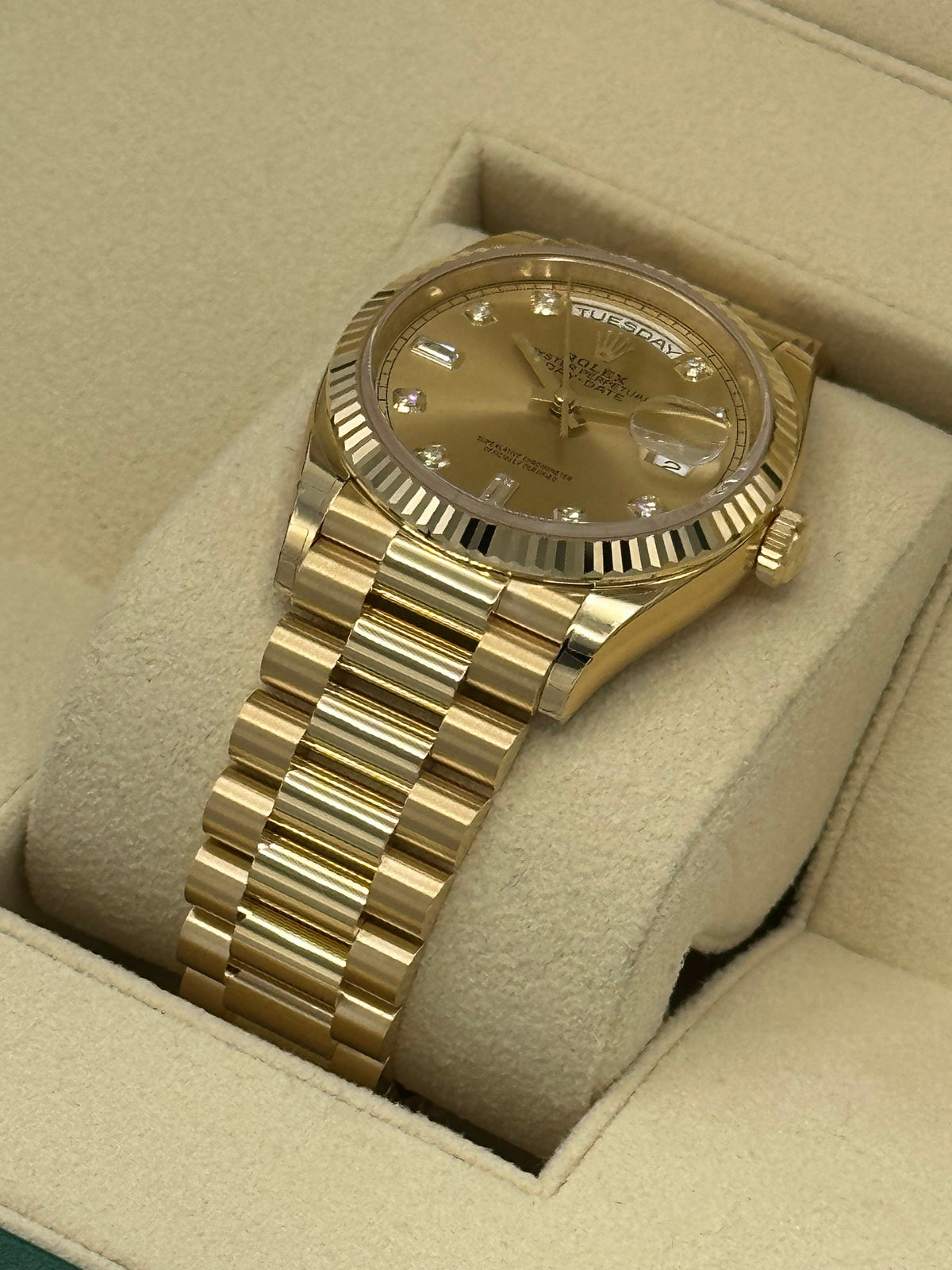 2023 Rolex Day-Date 36mm 128238 Champagne Diamond Dial