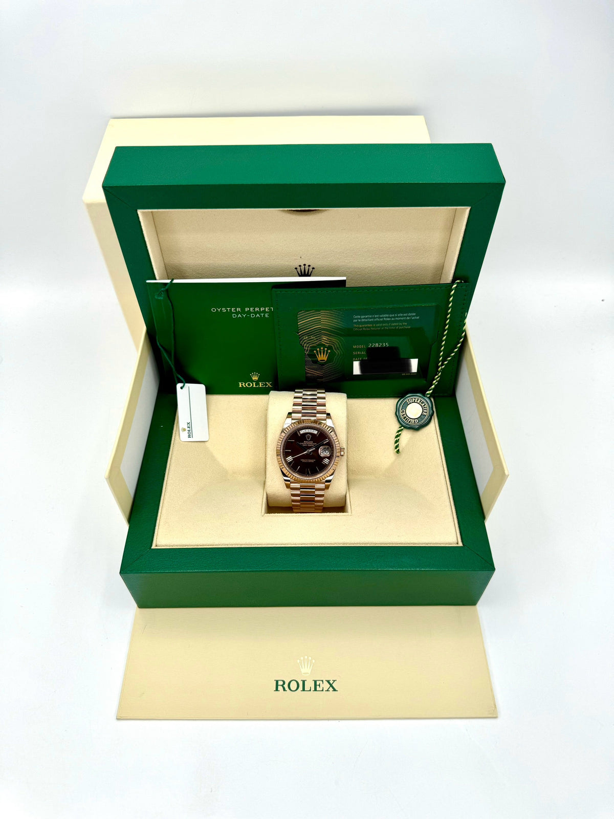 2024 Rolex Day-Date 40mm 228235 Rose Gold Chocolate Dial