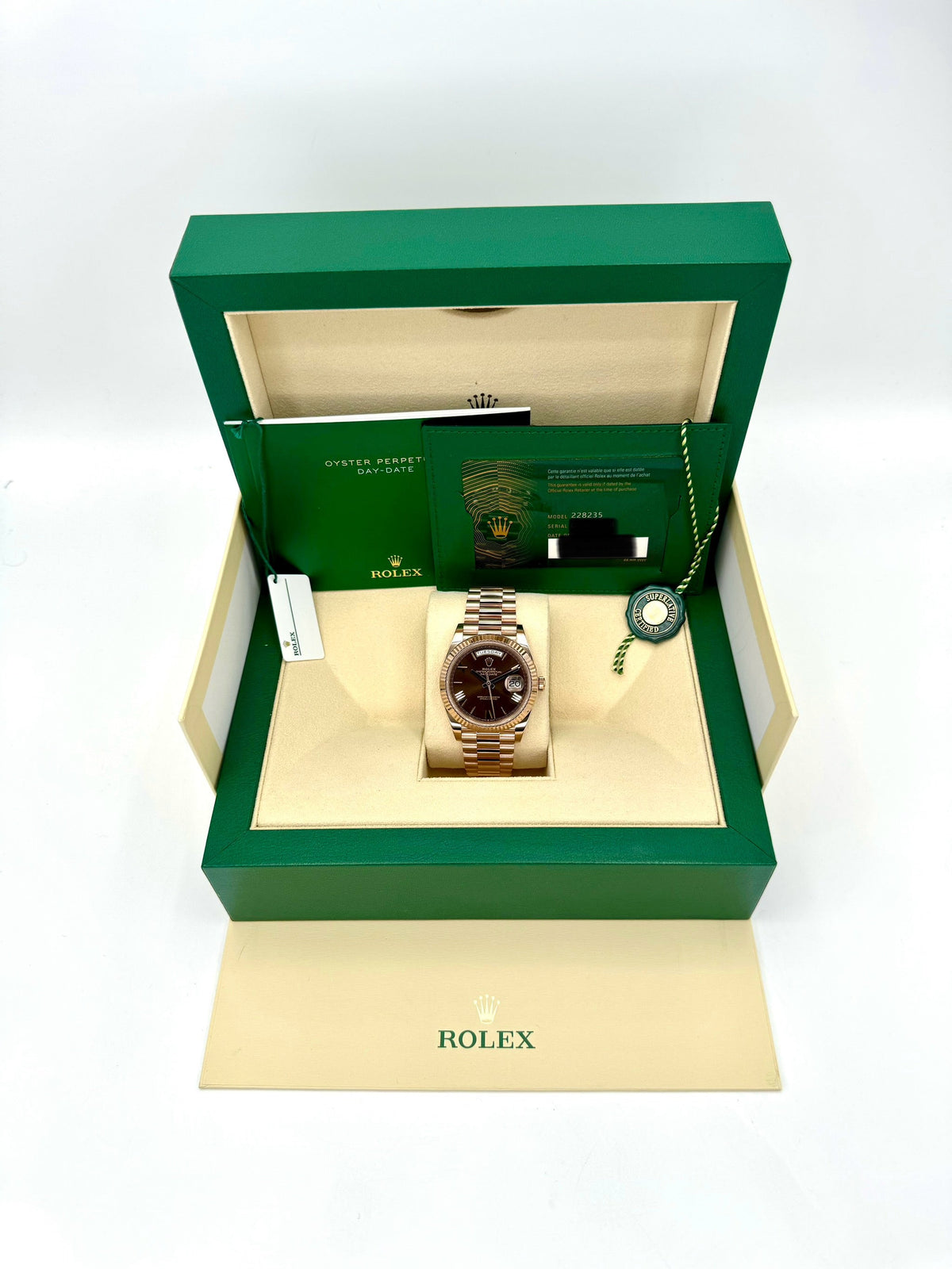 2024 Rolex Day-Date 40mm 228235 Rose Gold Chocolate Dial