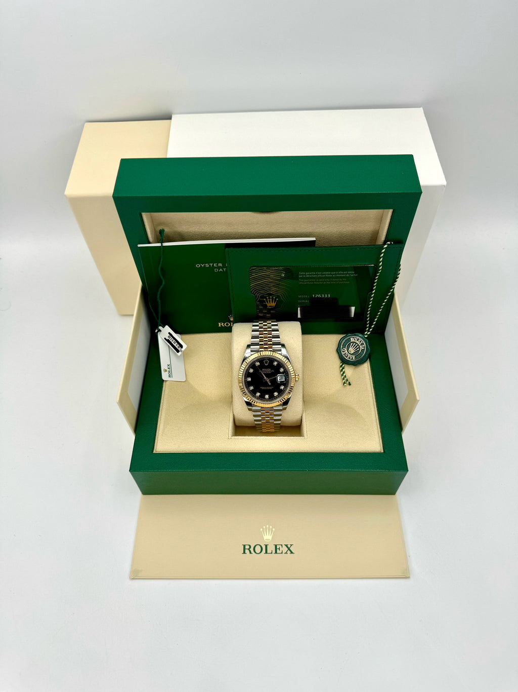 2023 Rolex Datejust 41mm 126333 Two-Tone Jubilee Black Diamond Dial