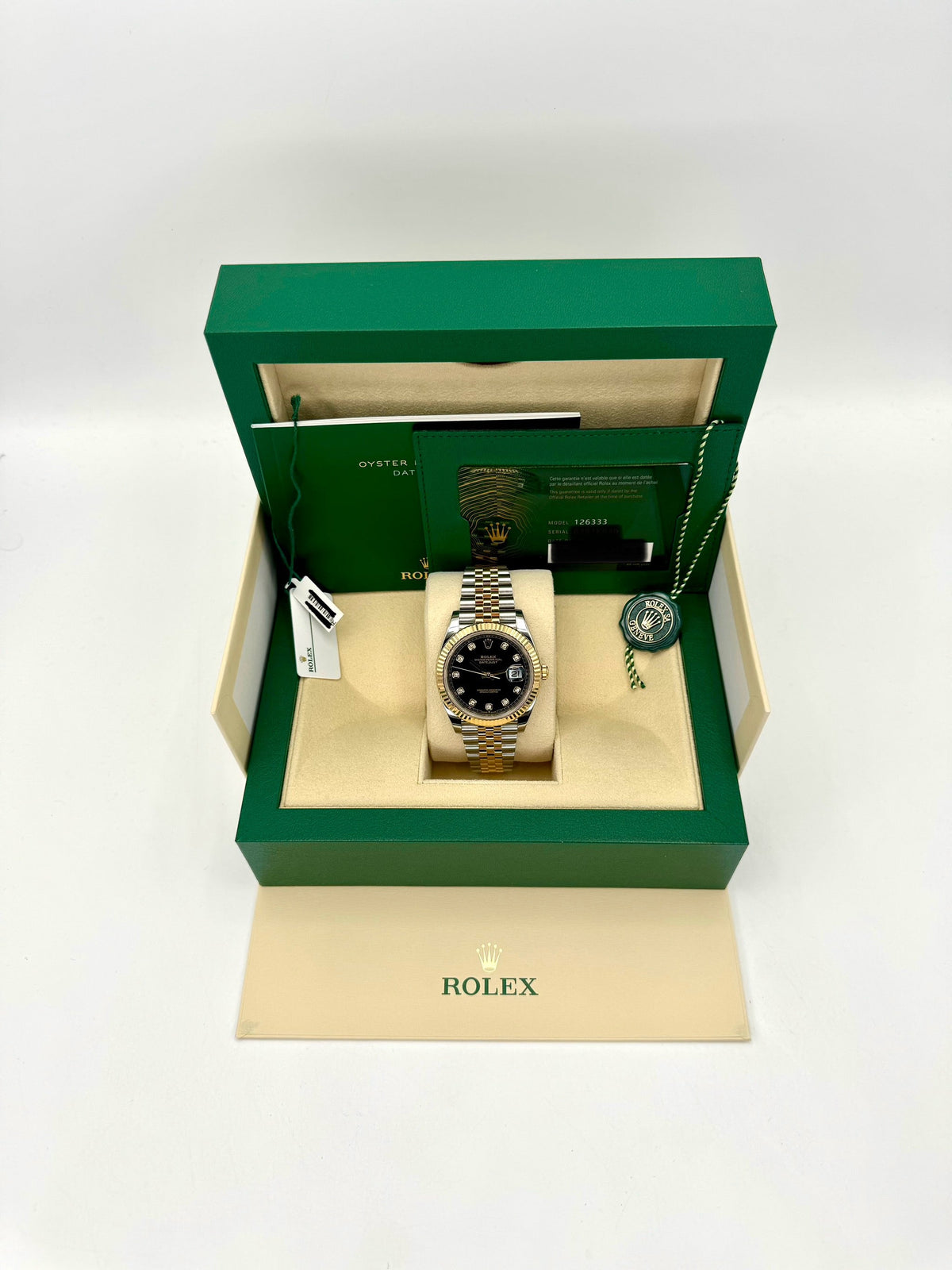 2023 Rolex Datejust 41mm 126333 Two-Tone Jubilee Black Diamond Dial