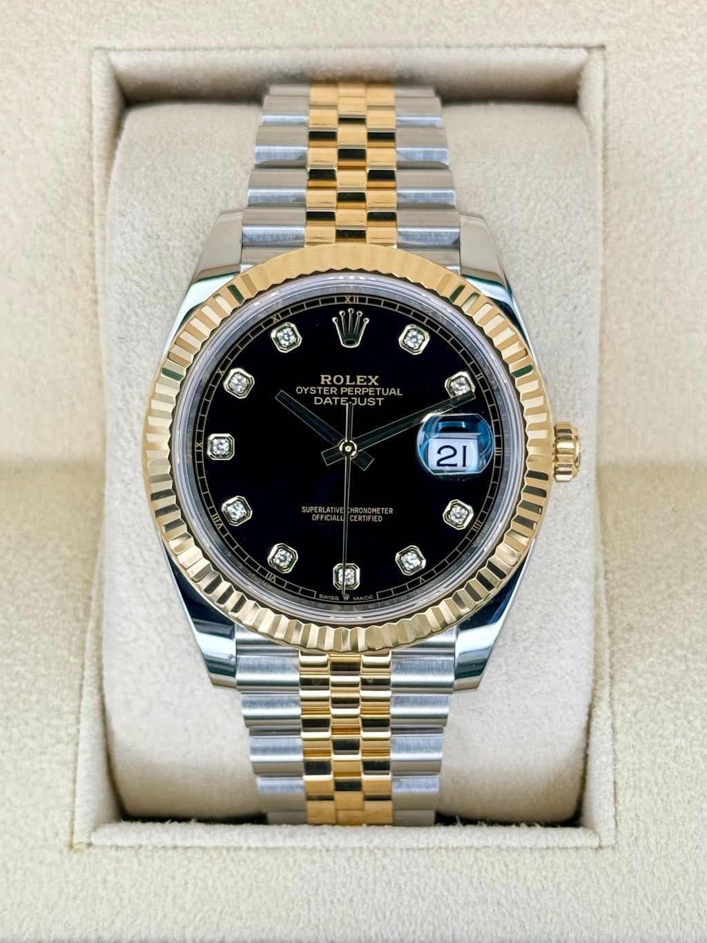 2023 Rolex Datejust 41mm 126333 Two-Tone Jubilee Black Diamond Dial