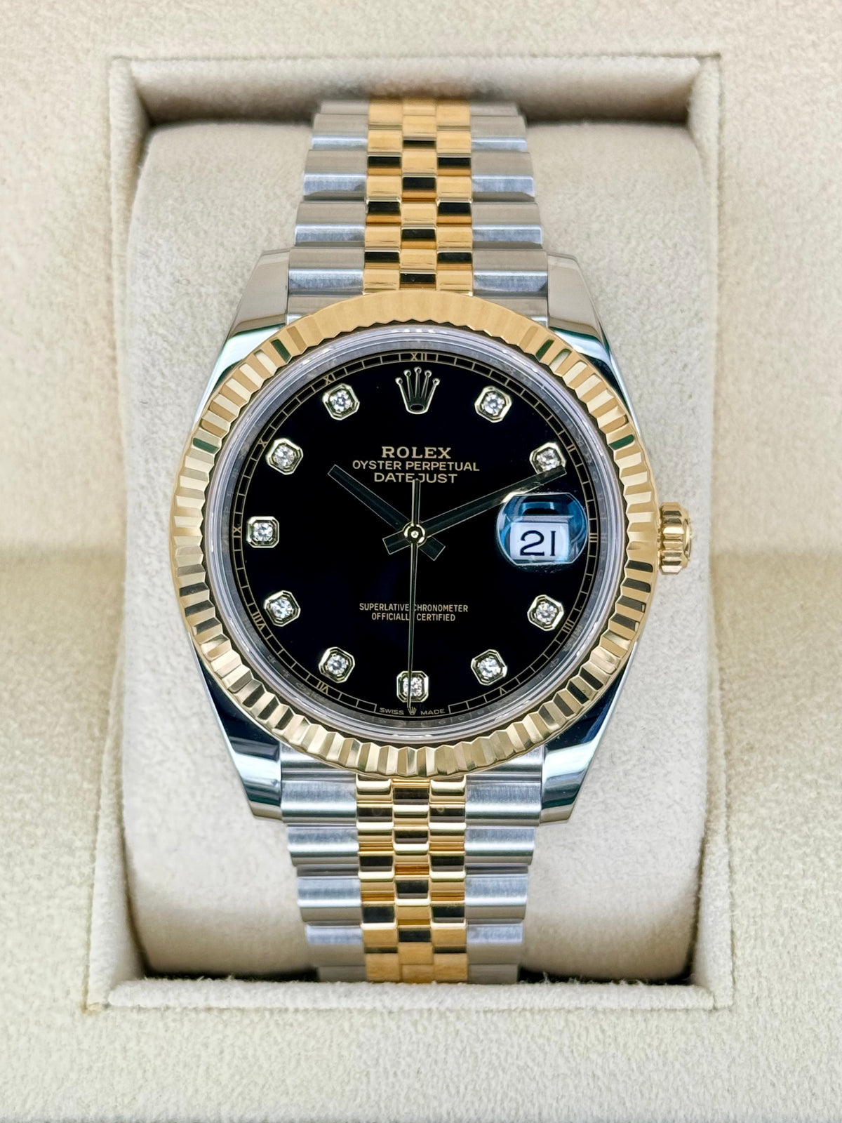 2023 Rolex Datejust 41mm 126333 Two-Tone Jubilee Black Diamond Dial