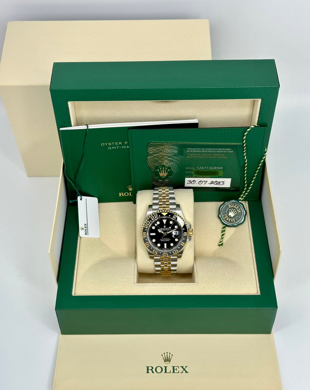NEW 2023 Rolex GMT-Master II 40mm 126713GRNR Two-Tone Jubilee Black Dial