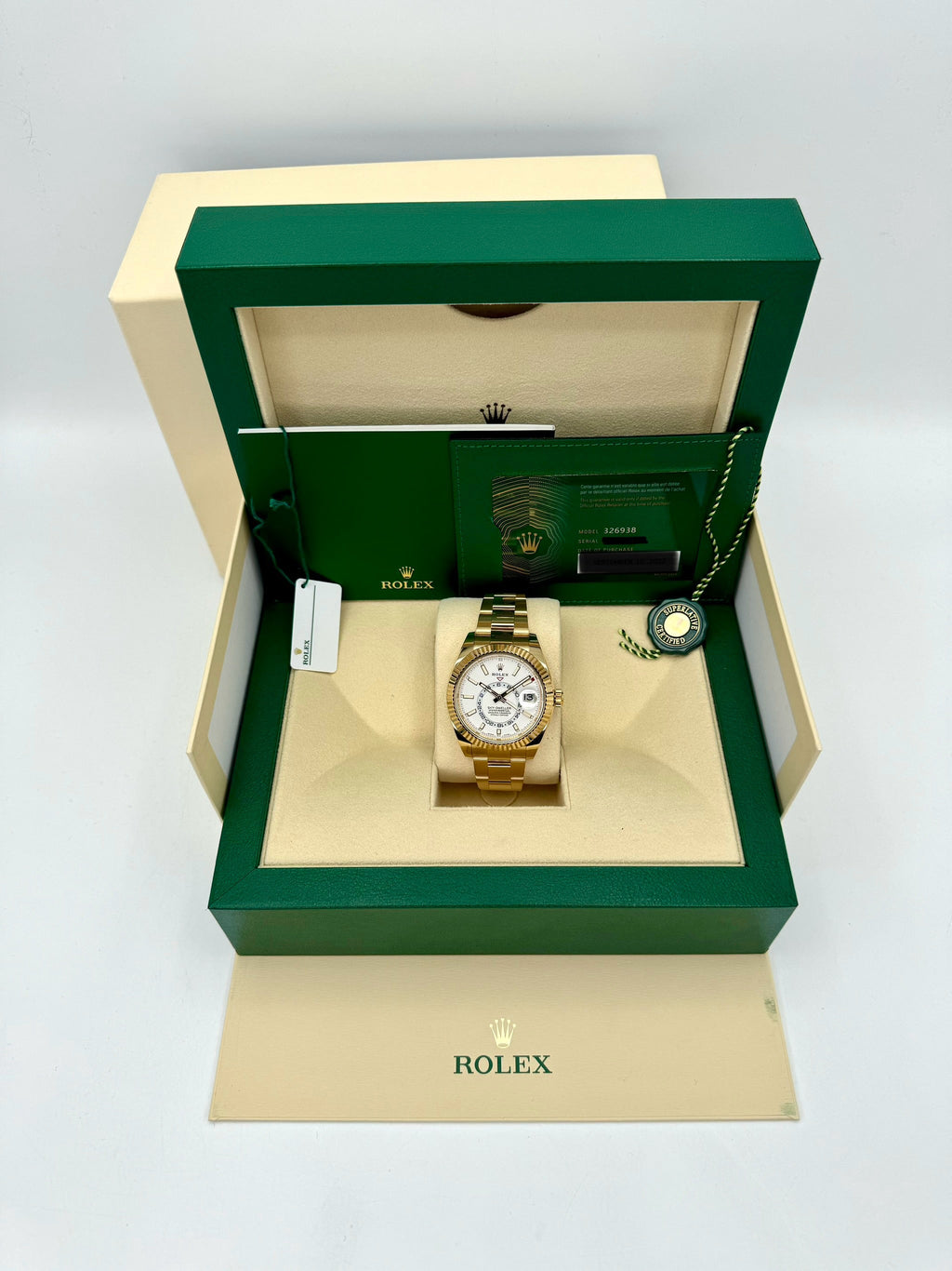 2022 Rolex Sky-Dweller 42mm 326938 18K Yellow Gold Oyster White Dial