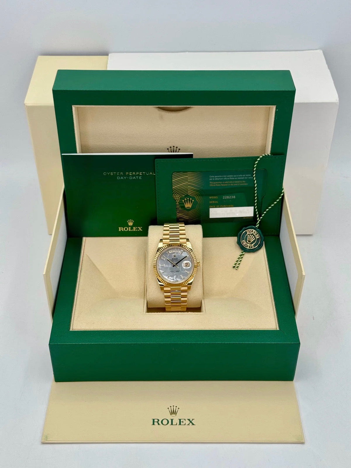 NEW 2025 Rolex Day-Date 40mm 228238 Mother Of Pearl Diamond Dial