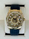 2024 Rolex Sky-Dweller 42mm 336238 Yellow Gold Oysterflex Champagne Dial