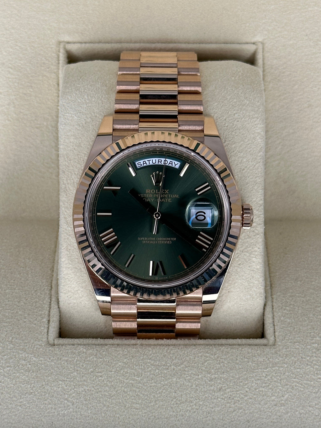 NEW 2022 Rolex Day-Date 40mm 228235 Presidential Rose Gold Olive Dial