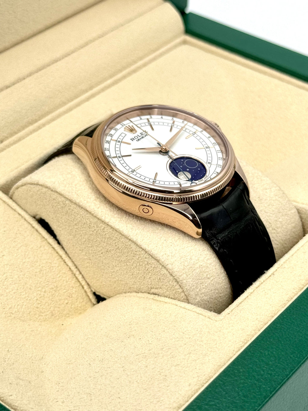 2018 Rolex Cellini Moonphase 39mm 50535 Rose Gold White Dial
