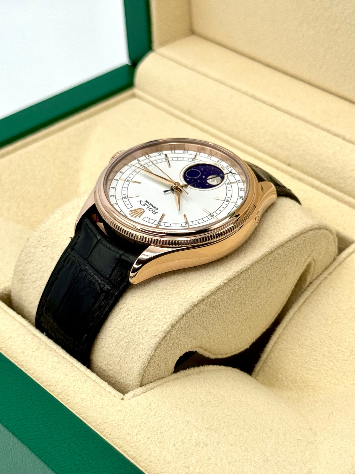 2018 Rolex Cellini Moonphase 39mm 50535 Rose Gold White Dial