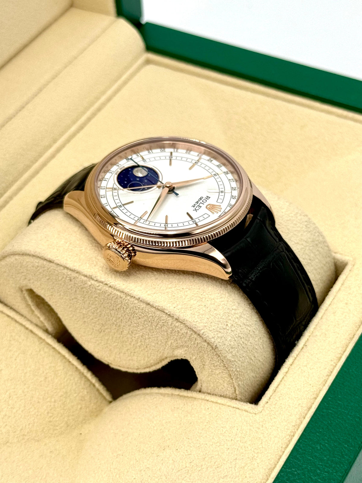 2018 Rolex Cellini Moonphase 39mm 50535 Rose Gold White Dial
