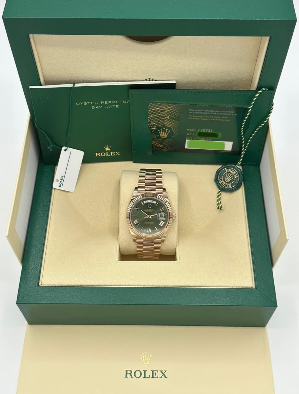 NEW 2023 Rolex Day-Date 40mm 228235 Presidential Rose Gold Olive Dial