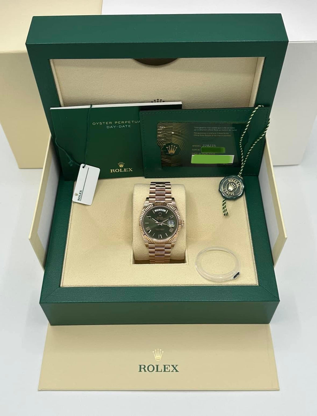 NEW 2023 Rolex Day-Date 40mm 228235 Presidential Rose Gold Olive Dial
