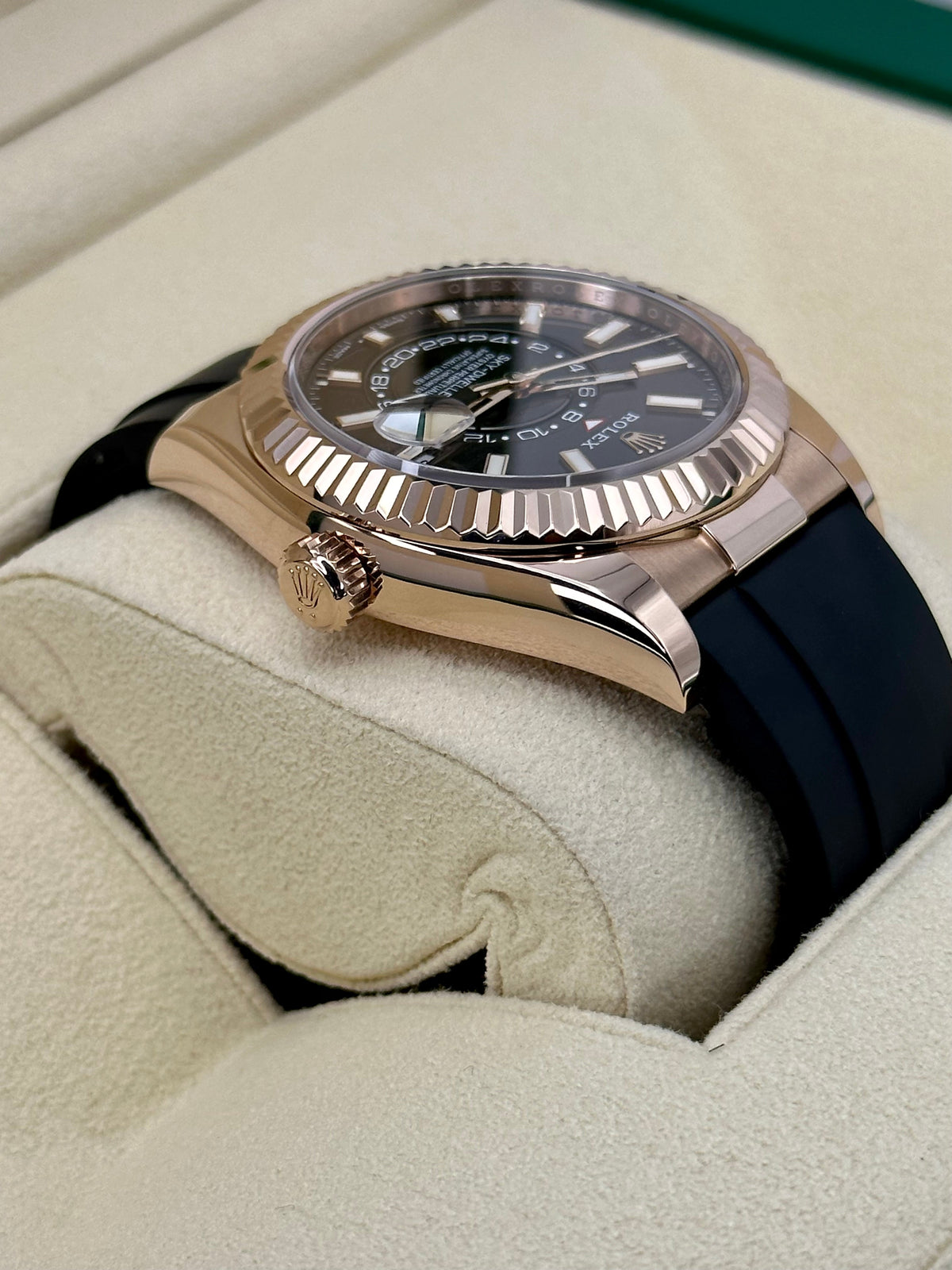 2022 Rolex Sky-Dweller 42mm 326235 Rose Gold Oysterflex Chocolate Dial