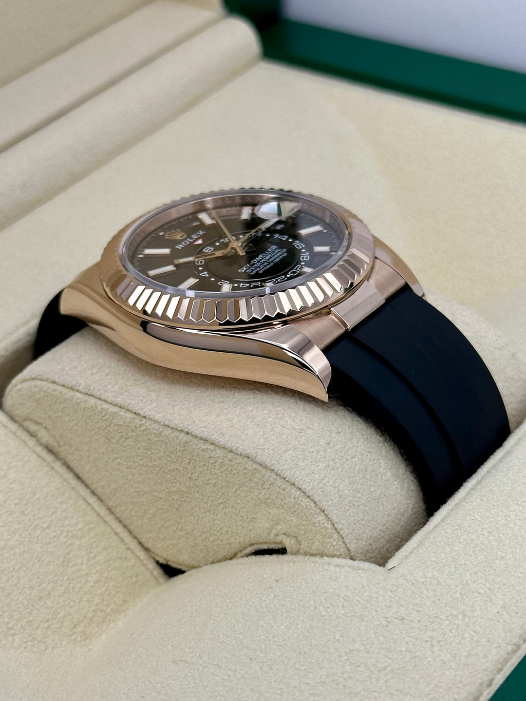 2022 Rolex Sky-Dweller 42mm 326235 Rose Gold Oysterflex Chocolate Dial