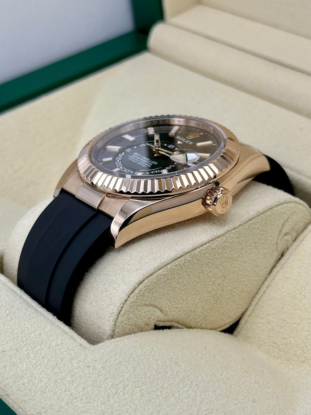 2022 Rolex Sky-Dweller 42mm 326235 Rose Gold Oysterflex Chocolate Dial