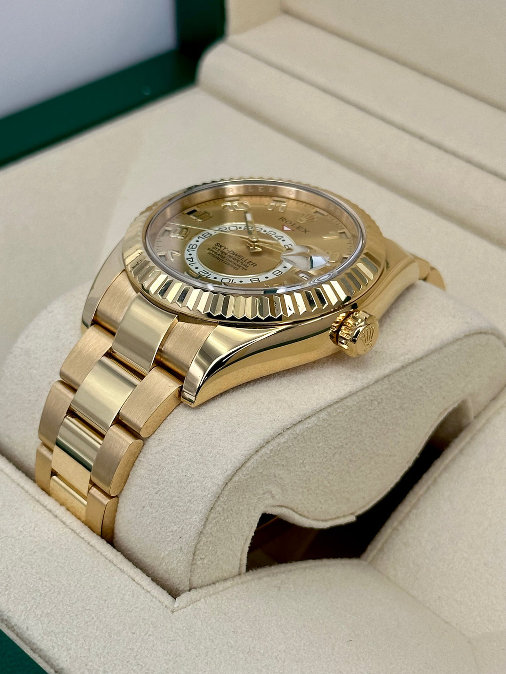 2017 Rolex Sky-Dweller 42mm 326938 Yellow Gold Oyster Champagne Dial