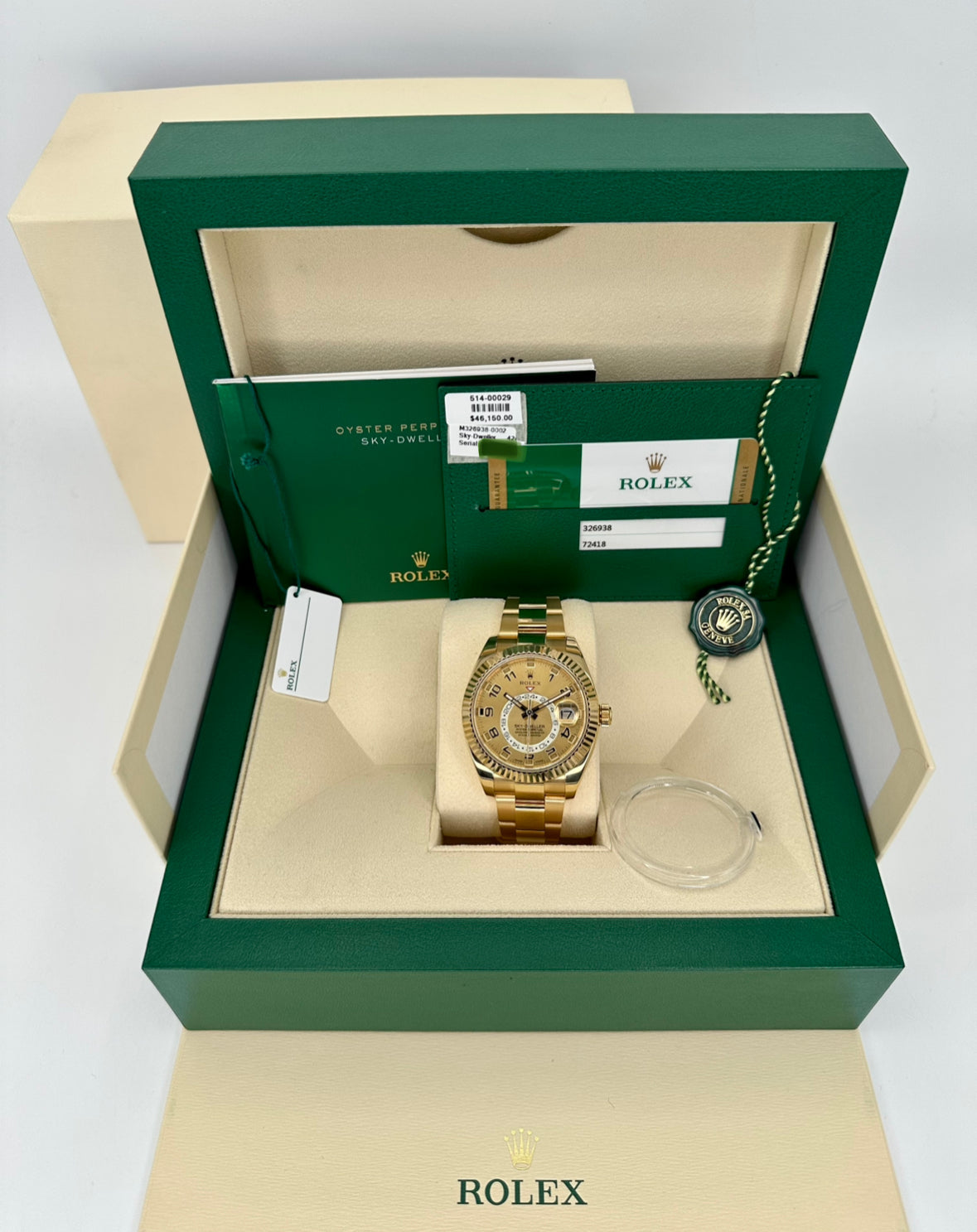 2017 Rolex Sky-Dweller 42mm 326938 Yellow Gold Oyster Champagne Dial