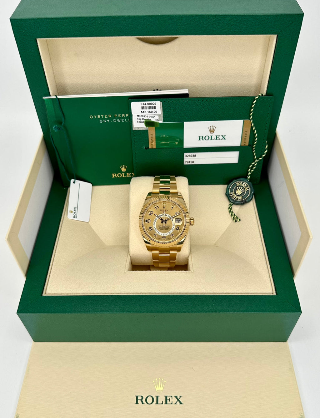 2017 Rolex Sky-Dweller 42mm 326938 Yellow Gold Oyster Champagne Dial