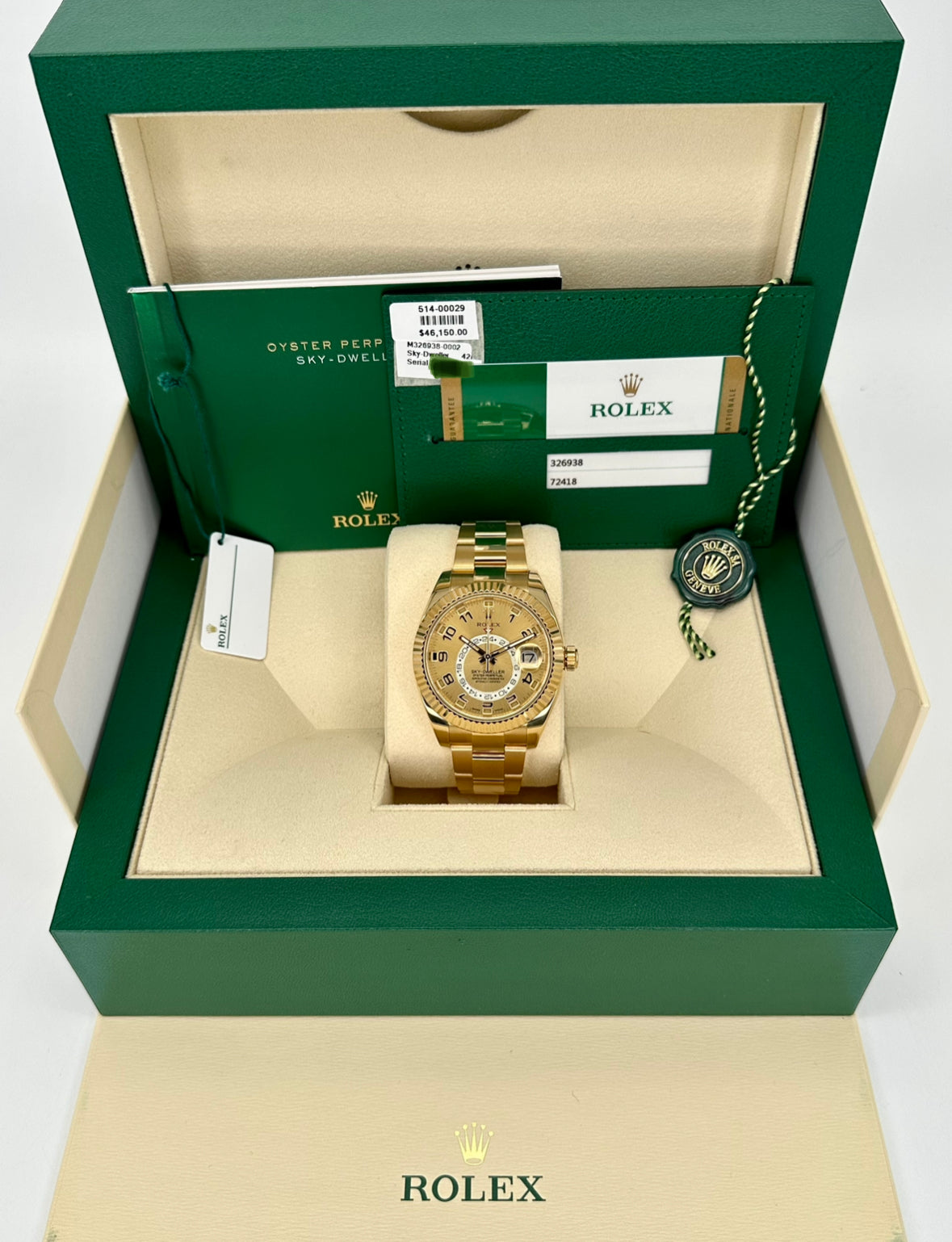2017 Rolex Sky-Dweller 42mm 326938 Yellow Gold Oyster Champagne Dial