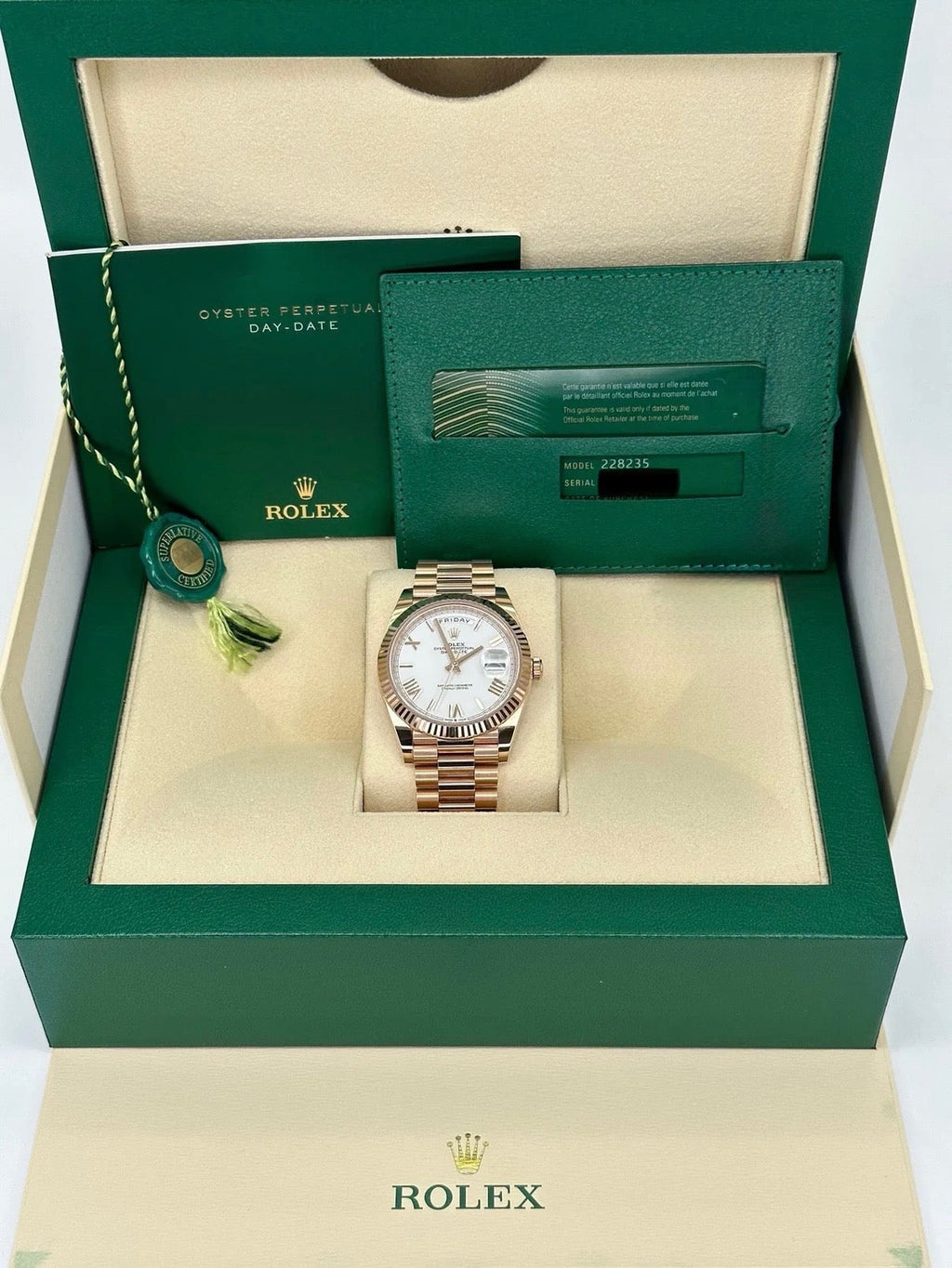 NEW 2025 Rolex Day-Date 228235 Presidential Rose Gold White Dial