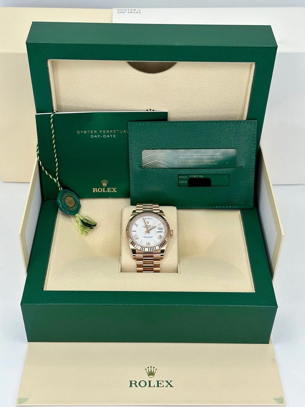 NEW 2025 Rolex Day-Date 228235 Presidential Rose Gold White Dial