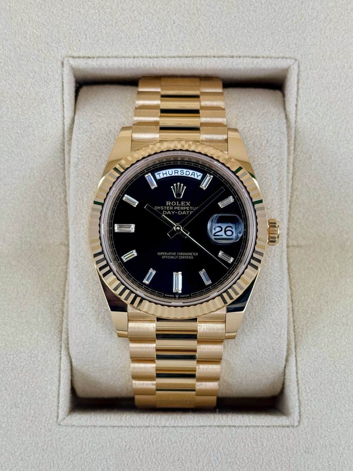 NEW 2025 Rolex Day-Date 40mm 228238 Black Diamond Baguette Dial